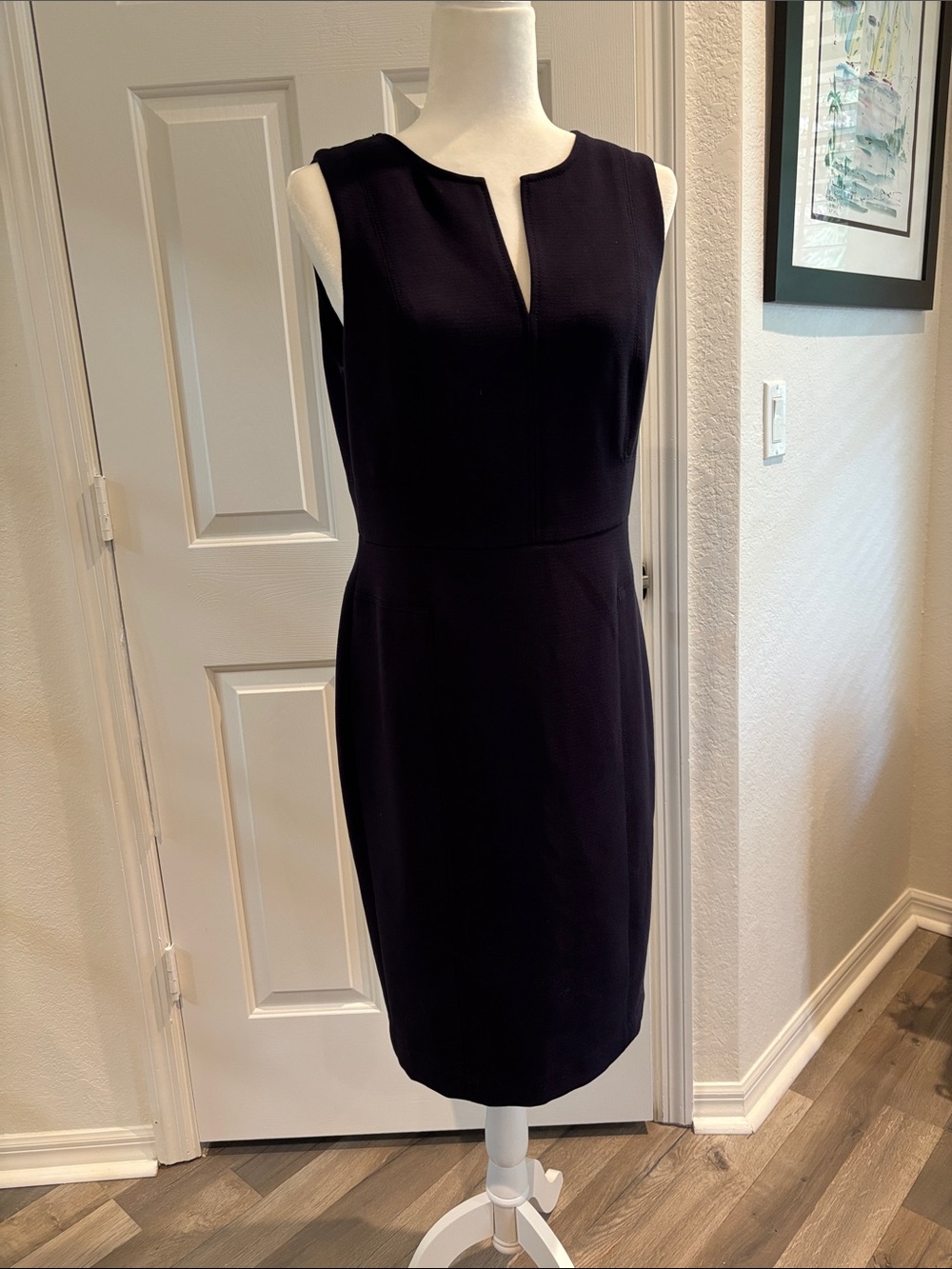 Ann Taylor Sleeveless Notch-Front Midi Sheath Dress - Navy Blue
